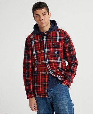 Superdry Denim Goods Hooded Férfi Hosszú Ujjú Ing Piros | LEWUV9026